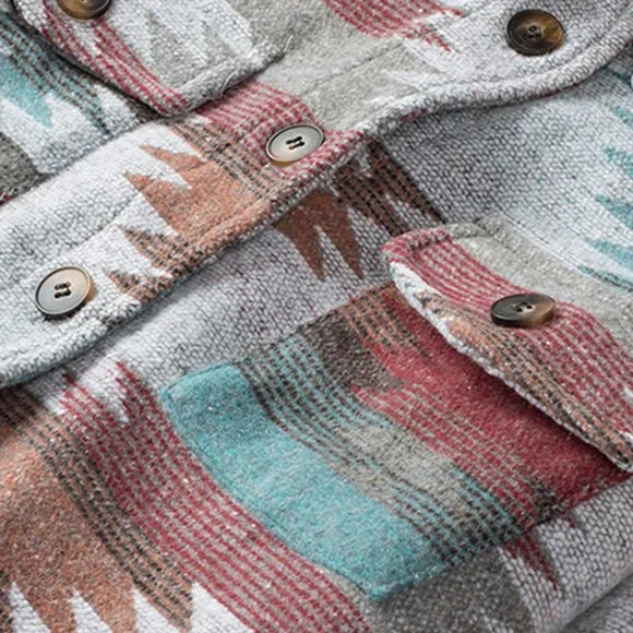 SOLD Flannel Distressed Aztec Shirt Jacket/Shacket Large - Picture 12 of 16